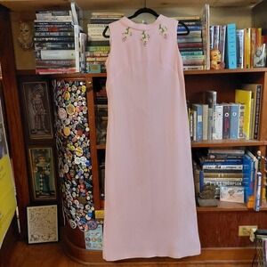 Vintage baby pink 1960's floor length gown with floral details.